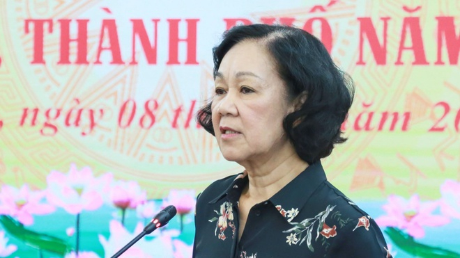 Ủy viên Bộ Chính trị, Bí thư T.Ư Đảng, Trưởng ban Dân vận T.Ư Trương Thị Mai phát biểu tại hội nghị /// Ảnh Phạm Quang Vinh