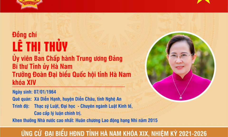 [Infographics] TIỂU SỬ TÓM TẮT CỦA ĐỒNG CHÍ BÍ THƯ TỈNH ỦY LÊ THỊ THỦY - ỨNG CỬ VIÊN ĐẠI BIỂU HĐND TỈNH HÀ NAM KHÓA XIX 