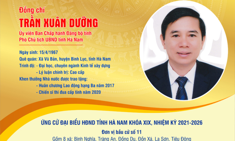 [Infographics] TIỂU SỬ TÓM TẮT CỦA ĐỒNG CHÍ PHÓ CHỦ TỊCH UBND TỈNH TRẦN XUÂN DƯỠNG - ỨNG CỬ VIÊN ĐẠI BIỂU HĐND TỈNH HÀ NAM KHÓA XIX, NHIỆM KỲ 2021 – 2026