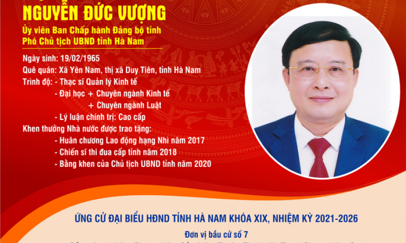 [Infographics] TIỂU SỬ TÓM TẮT CỦA ĐỒNG CHÍ PHÓ CHỦ TỊCH UBND TỈNH NGUYỄN ĐỨC VƯỢNG - ỨNG CỬ VIÊN ĐẠI BIỂU HĐND TỈNH HÀ NAM KHÓA XIX, NHIỆM KỲ 2021 – 2026