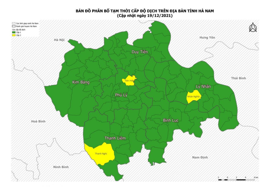 Bản đồ cấp độ dịch của Hà Nam tính đến 12h ngày 19/12/2021
