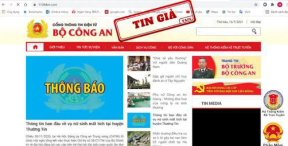 Website giả mạo Bộ Công an để lừa đảo