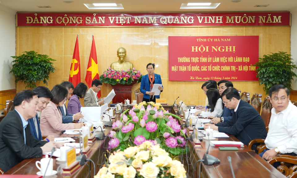 Thường trực Tỉnh ủy làm việc với lãnh đạo MTTQ và các tổ chức chính trị - xã hội tỉnh