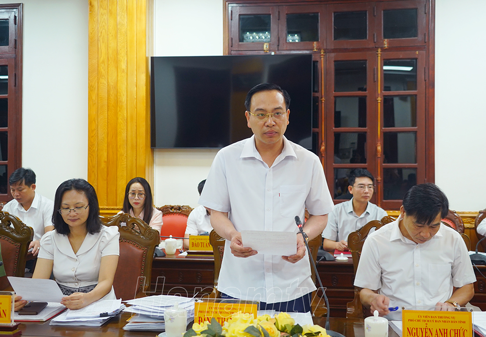 Đồng chí Đặng Thanh Sơn, Ủy viên BTV Tỉnh ủy, Phó Chủ tịch Thường trực HĐND tỉnh đại diện Đảng Đoàn HĐND tỉnh báo cáo tại hội nghị.